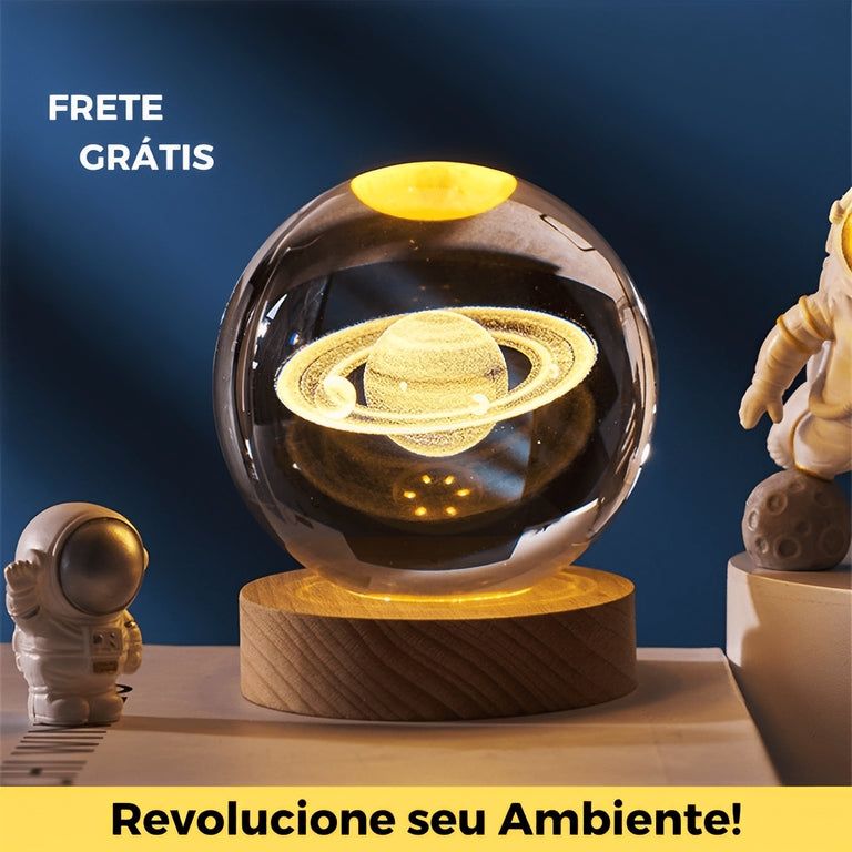 Luminária Universe 3D com Base de Madeira - Incrível para seu ambiente