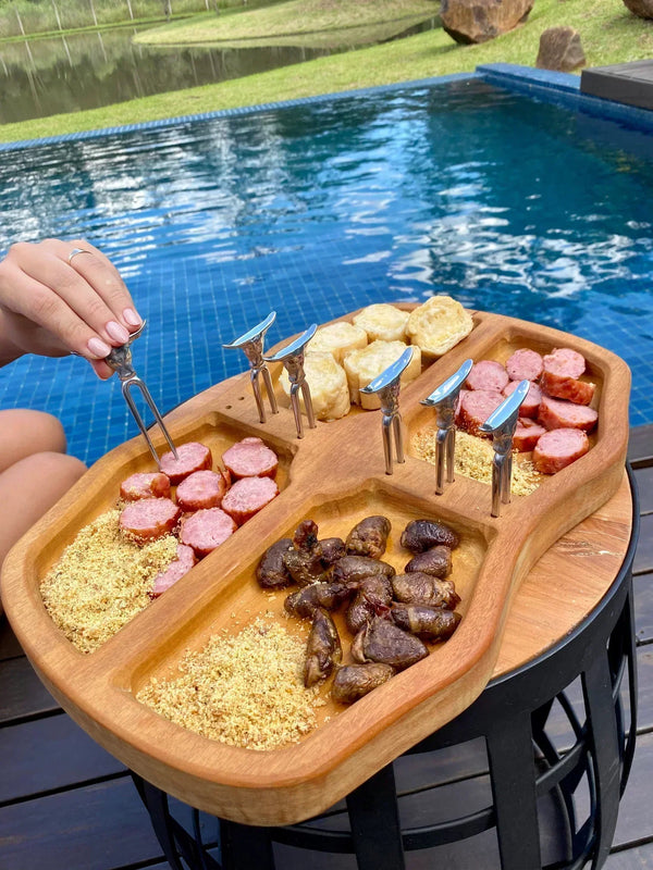 [ULTIMO DIA DE PROMOÇÃO 🔥] Petisqueira Ondulada Premium de madeira nobre + 6 Garfinhos | PERFEITO PRO SEU CHURRASCO