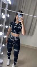 Conjunto Legging Rajado Preto com Manga