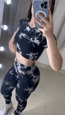 Conjunto Legging Rajado Preto com Manga