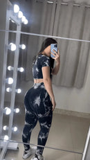 Conjunto Legging Rajado Preto com Manga