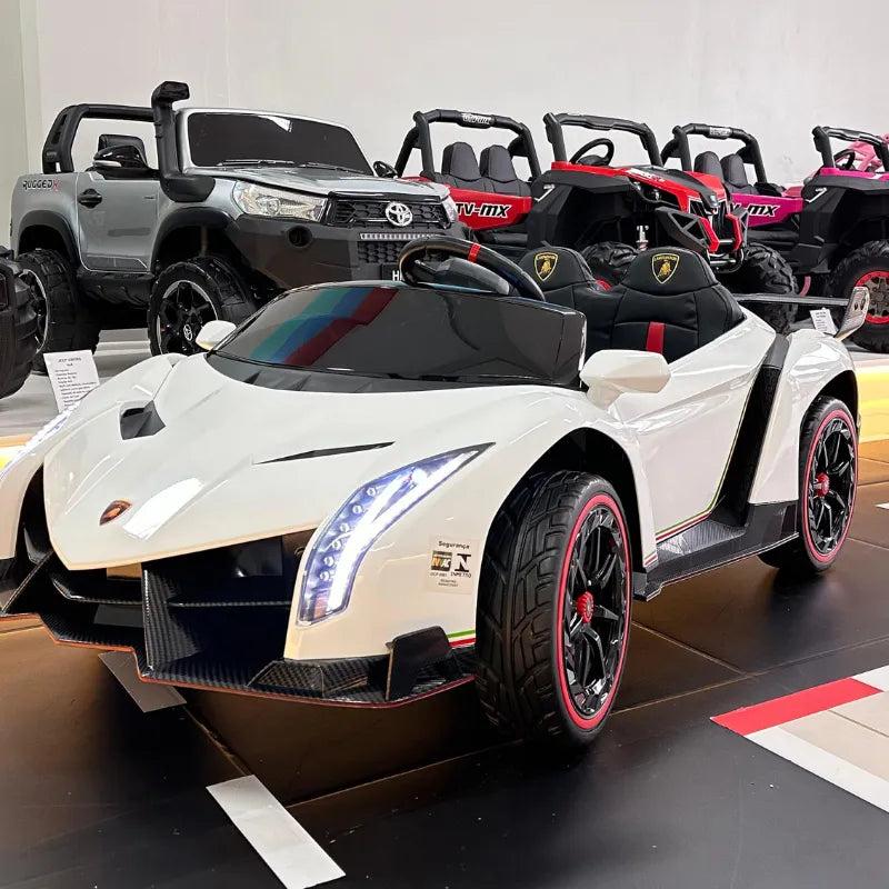 Lamborghini de Brinquedo: Pilotável pela Criança ou pelos Pais, com Controle Remoto, Buzina, USB e Bluetooth e muito mais.