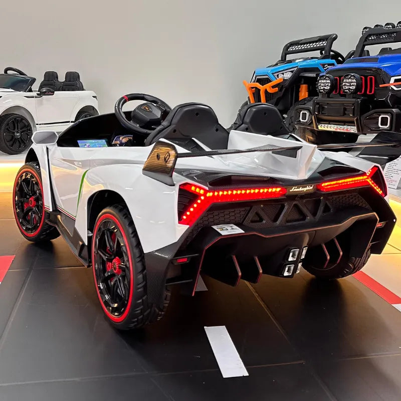 Lamborghini de Brinquedo: Pilotável pela Criança ou pelos Pais, com Controle Remoto, Buzina, USB e Bluetooth e muito mais.