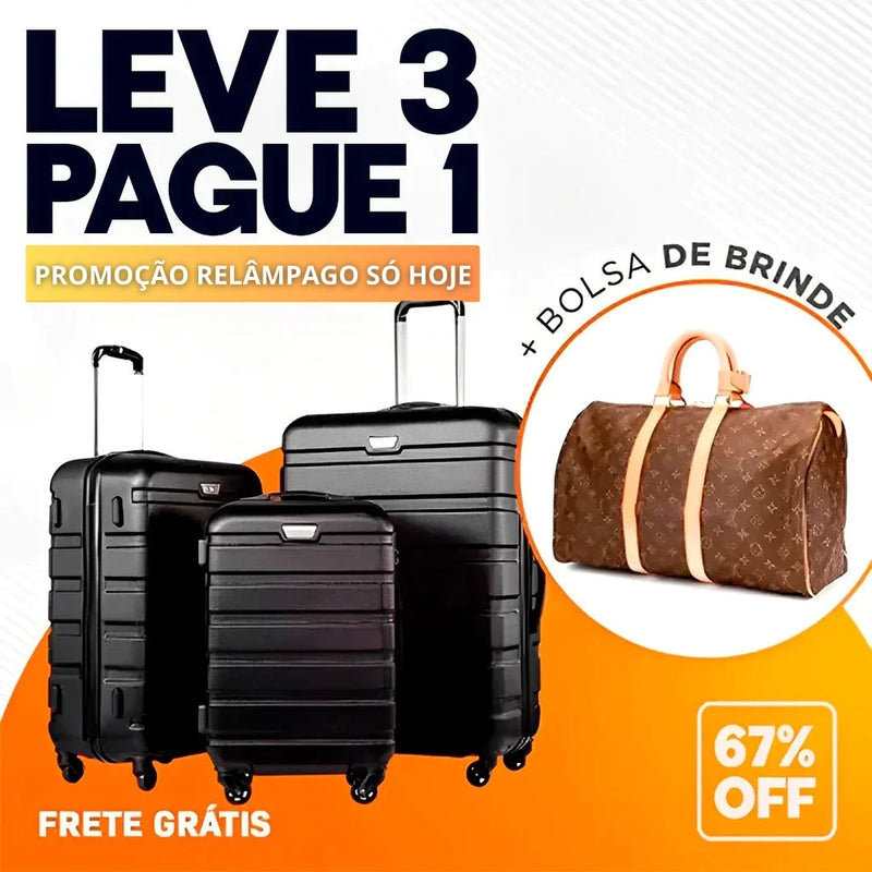 [PROMOÇÃO RELÂMPAGO] COMBO COM TRÊS MALAS DE CARBONO IMPERMEÁVEIS + BOLSA DE LUXO [ÚLTIMAS UNIDADES]