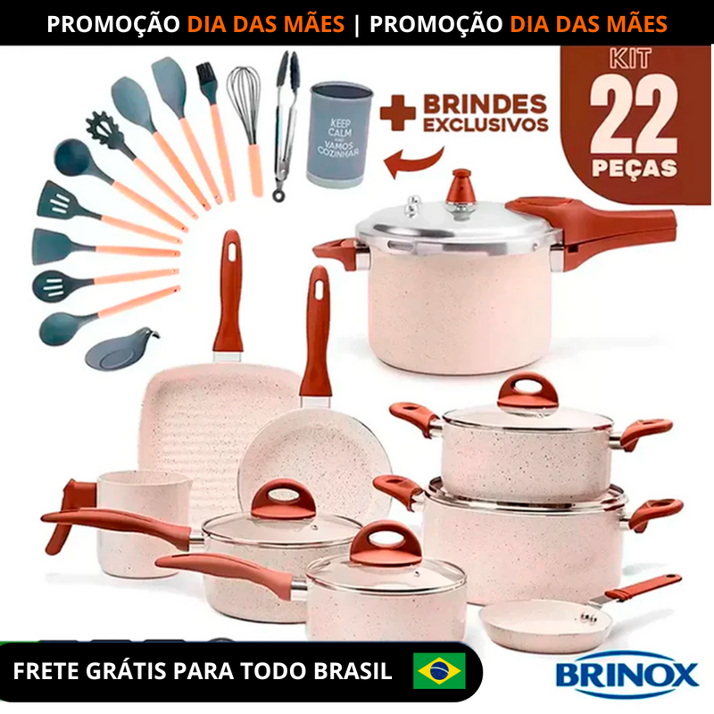 [PROMOÇÃO DE DIA DAS MÃES🎭] JOGO COMPLETO 9 PANELAS CERAMIC BRINOX® LIFE SMART PLUS + 13 UTENSÍLIOS DE BRINDE [ÚLTIMAS UNIDADES]