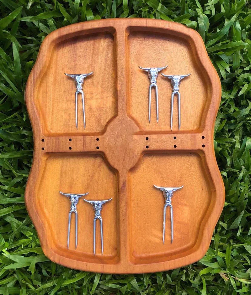 [ULTIMO DIA DE PROMOÇÃO 🔥] Petisqueira Ondulada Premium de madeira nobre + 6 Garfinhos | PERFEITO PRO SEU CHURRASCO